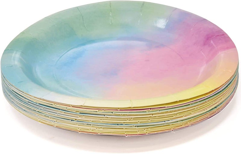 Gift Boutique 122 Pcs Pastel Rainbow Party Supplies Set Paper Plates Cups Napkins Watercolor Design for Baby Shower Birthday Girls Party Serves 24 - Image 2